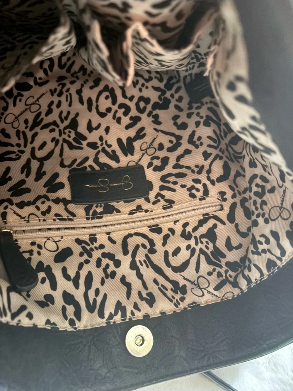 Jessica Simpson Black Floral-Embossed Shoulder Bag with Gold Accents